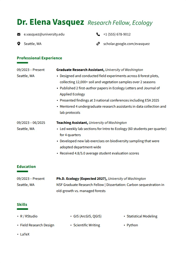 Academic Resume — Meadow template