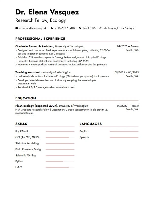 Academic Resume — Rosewater template