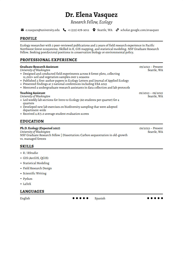 Academic Resume — Timeless template
