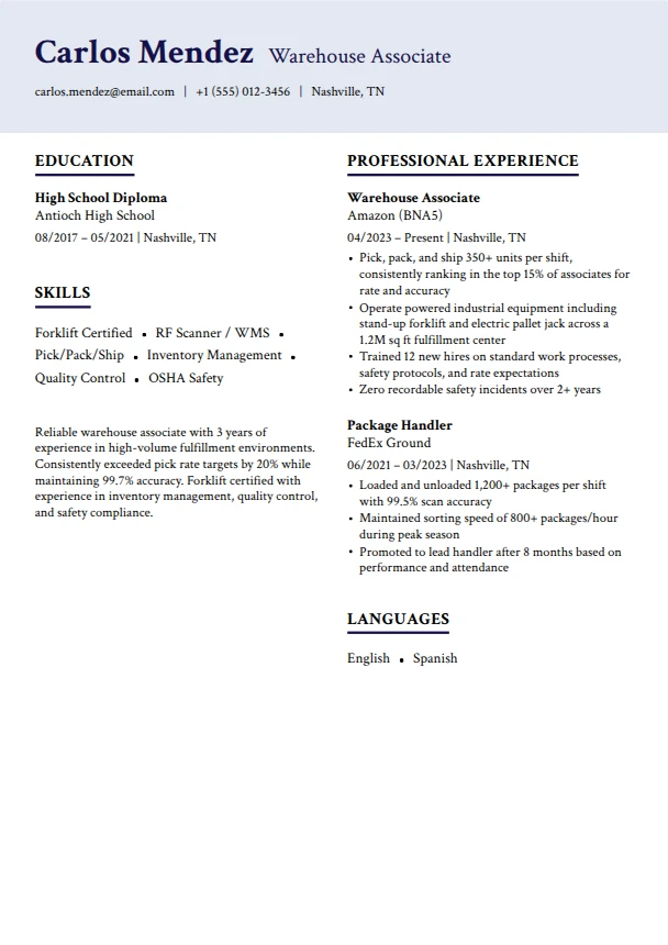 Amazon Resume Guide — Dawn template