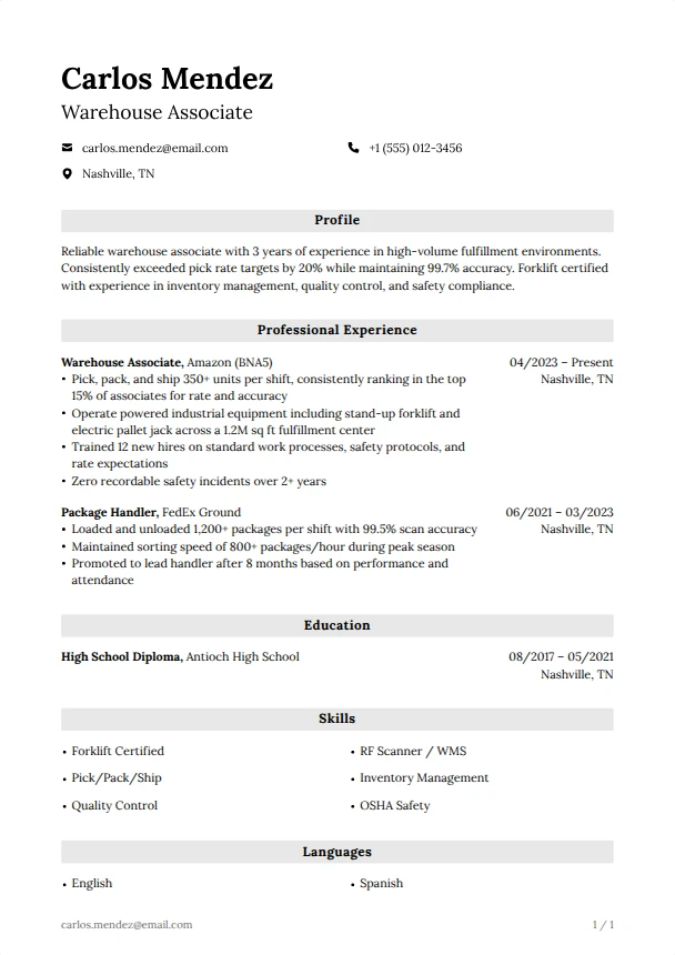 Amazon Resume Guide — Sterling template