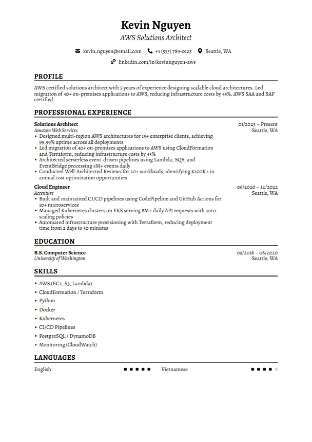 AWS Resume — Timeless template