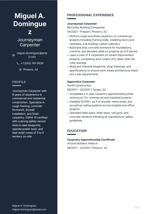 Carpenter Resume — Anchor template