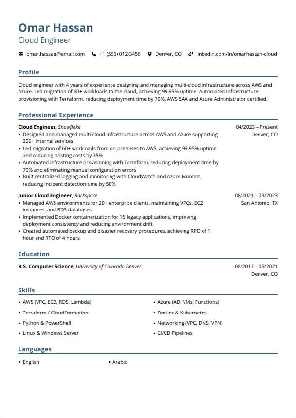 Cloud Engineer Resume — Blueprint template