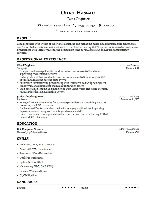Cloud Engineer Resume — Timeless template