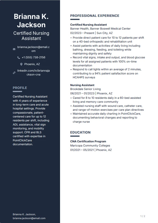 CNA Resume (No Experience) — Anchor template