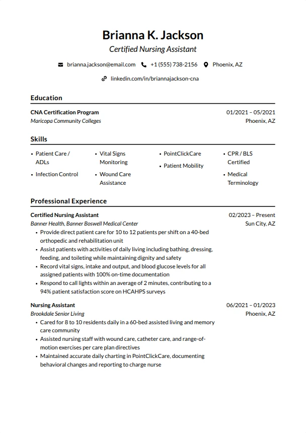 CNA Resume (No Experience) — Ivy League template
