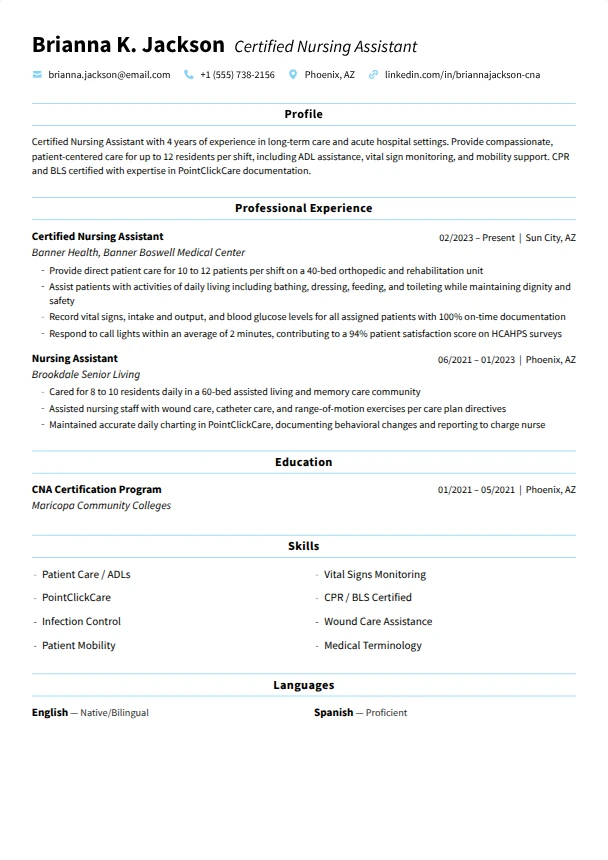 CNA Resume (No Experience) — Tranquil template