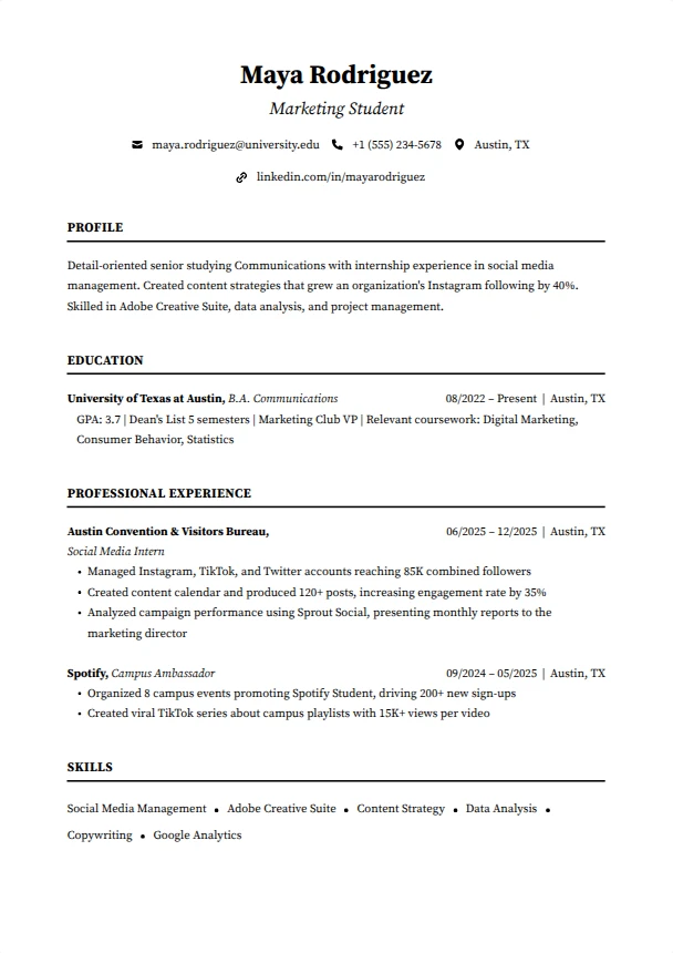 College Resume Examples — Foundation template