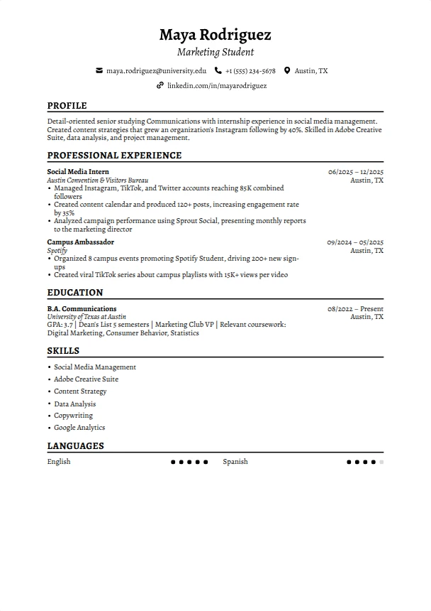College Resume Examples — Timeless template