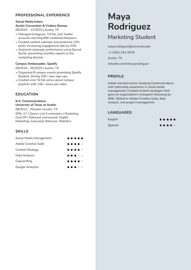 College Resume Examples — Titanium template