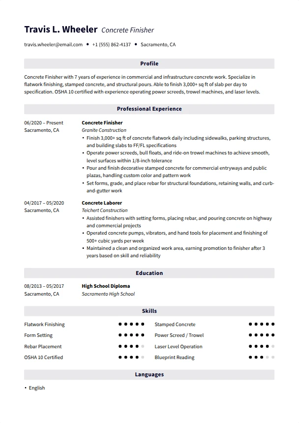 Concrete Resume — Pinnacle template