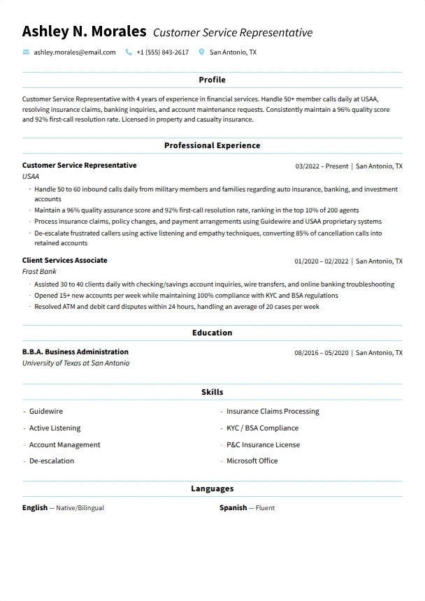 Customer Service Representative Resume — Tranquil template