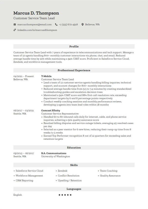 Customer Service Resume — Clarity template