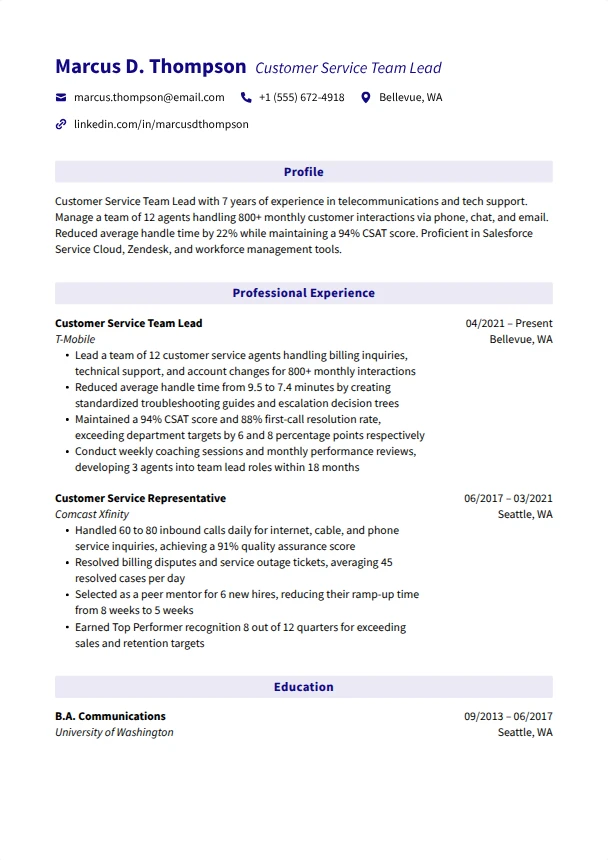Customer Service Resume — Coastal template