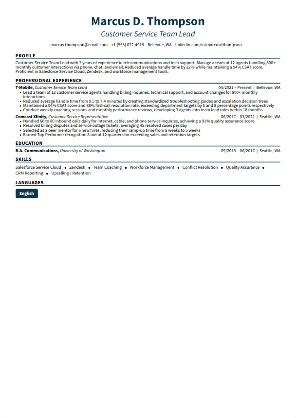 Customer Service Resume — Streamline template