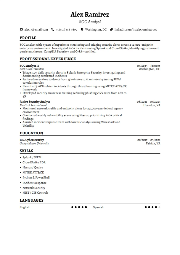 Cybersecurity Resume (No Experience) — Timeless template
