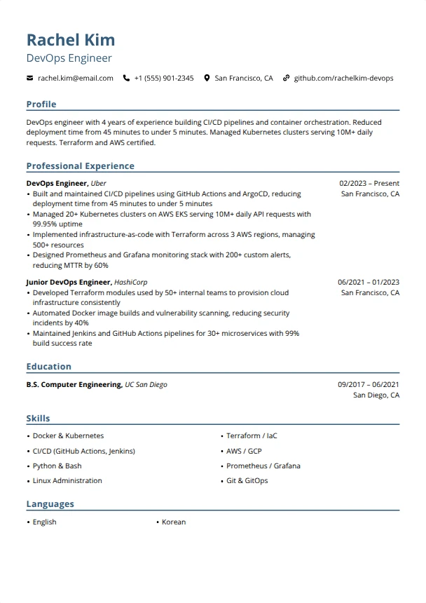 DevOps Engineer Resume — Blueprint template