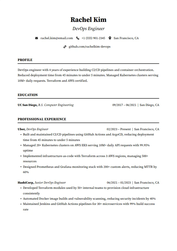 DevOps Engineer Resume — Foundation template
