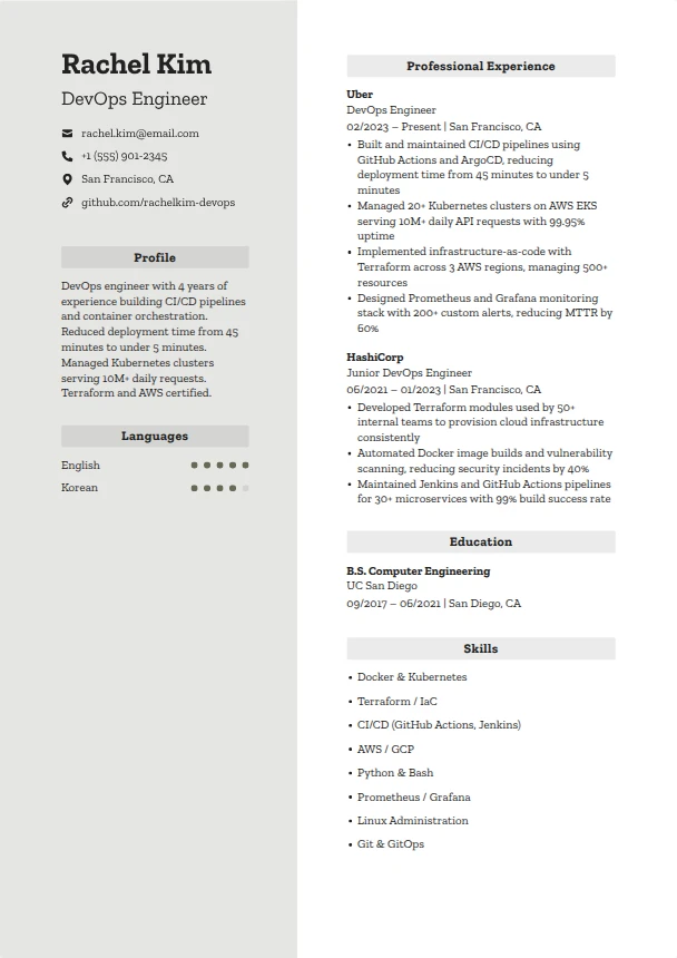 DevOps Engineer Resume — Momentum template