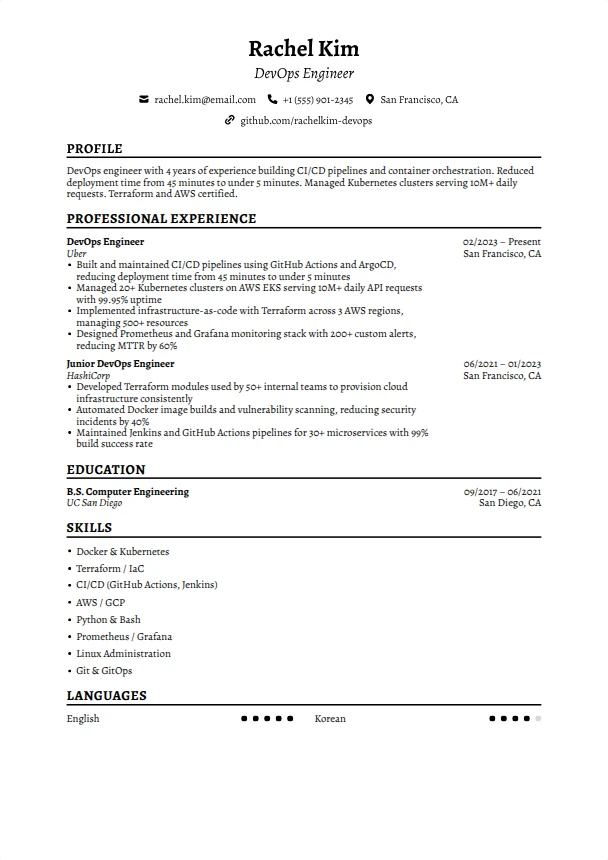 DevOps Engineer Resume — Timeless template