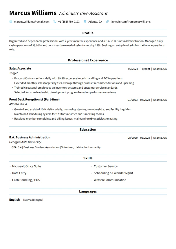 First Resume — Tranquil template