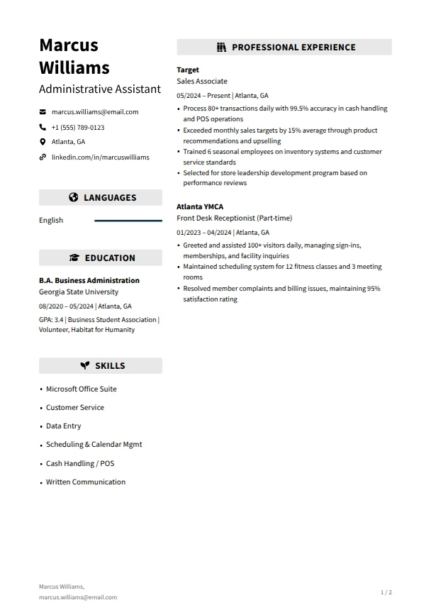 First Resume — Vanguard template