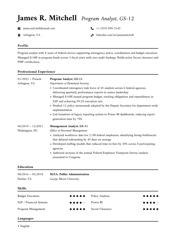 Federal Resume — Director template