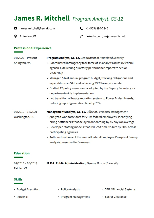 Federal Resume — Meadow template
