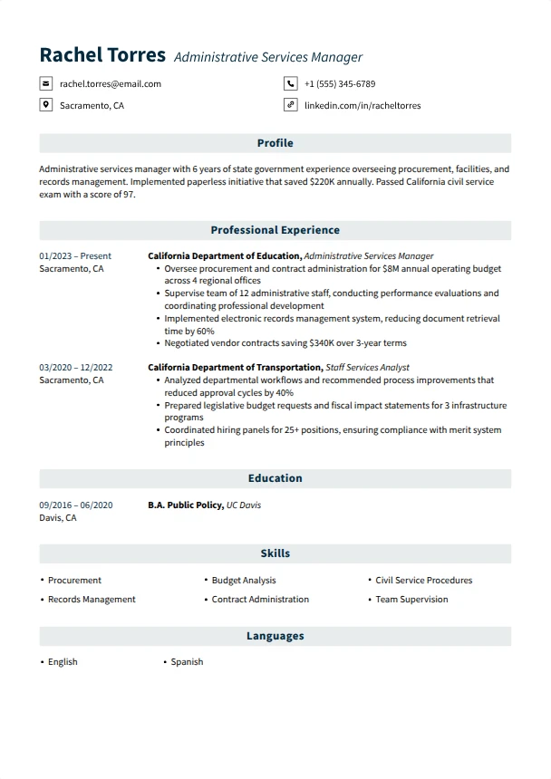 Government Resume — Columns template