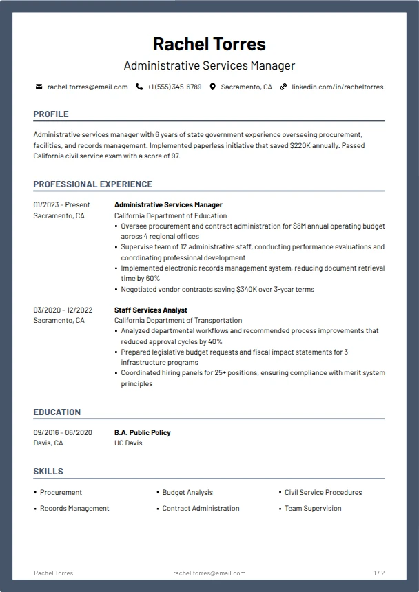 Government Resume — Keystone template