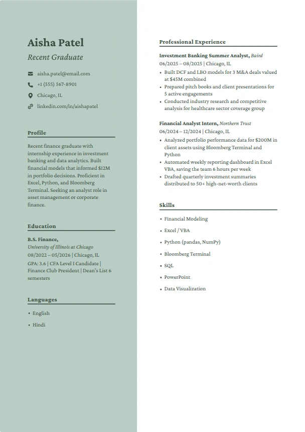Graduate Resume Examples — Sage template