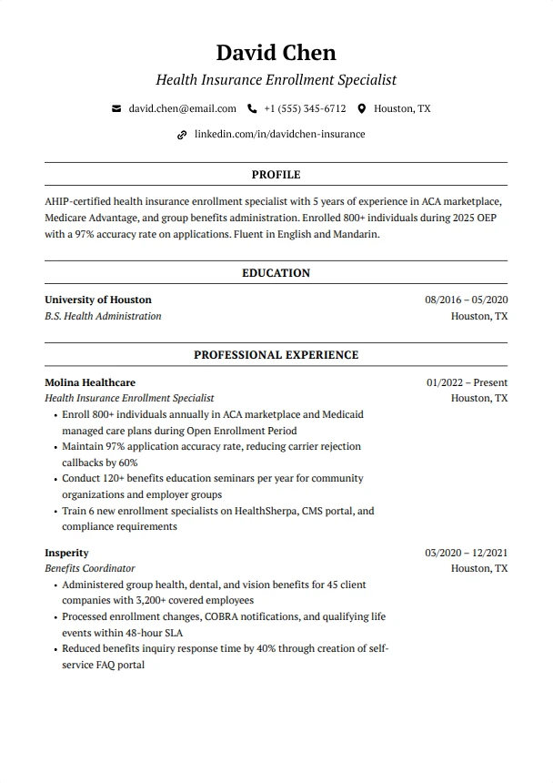 Health Insurance Resume — Boardroom template