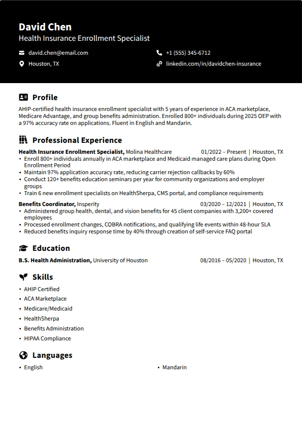Health Insurance Resume — Obsidian template