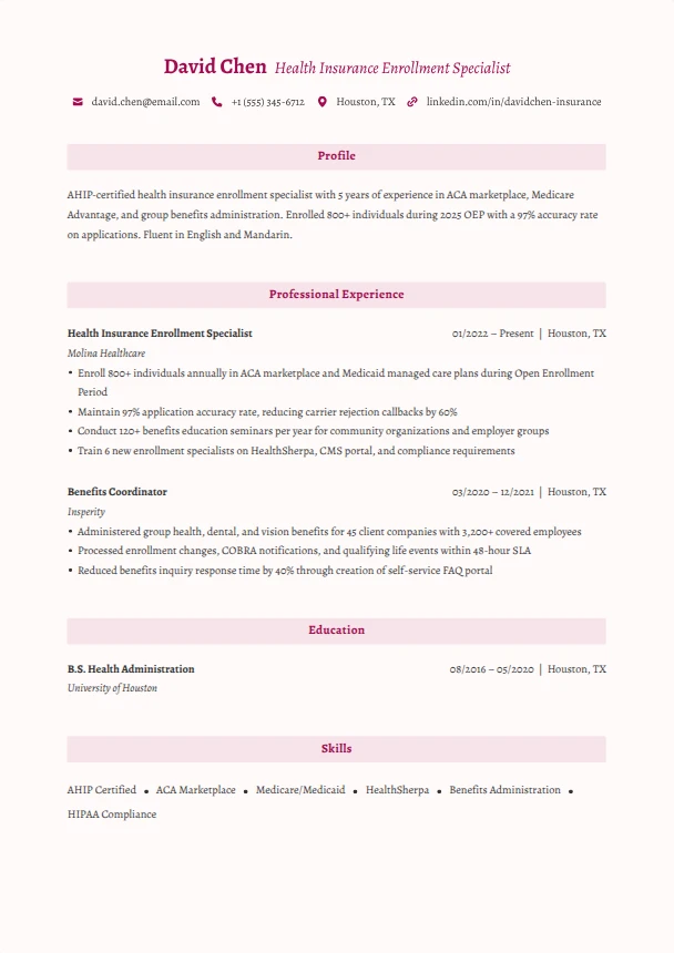 Health Insurance Resume — Pastel template