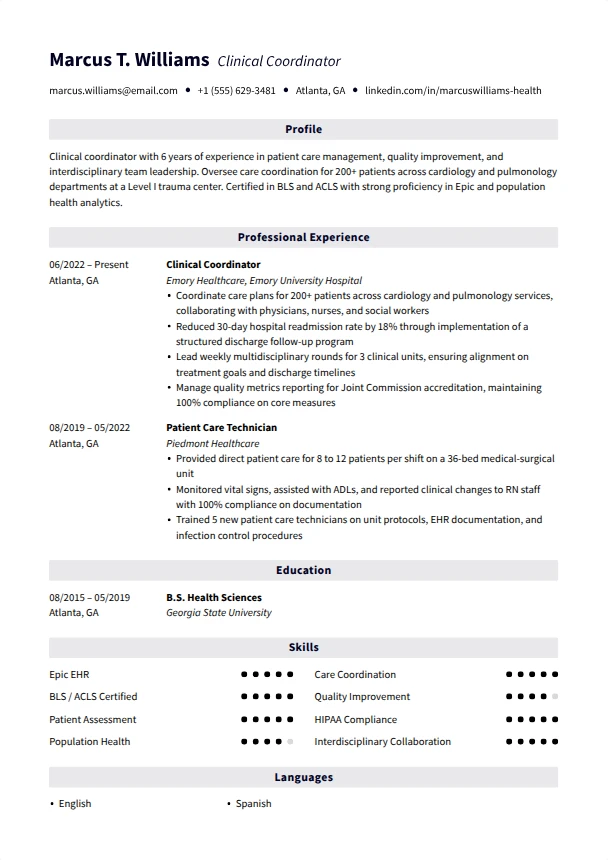Healthcare Resume — Pinnacle template