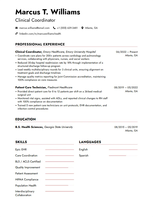 Healthcare Resume — Rosewater template