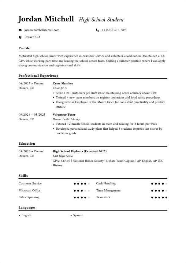 High School Resume — Director template
