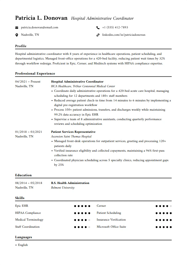 Hospital Resume (No Experience) — Inkwell template