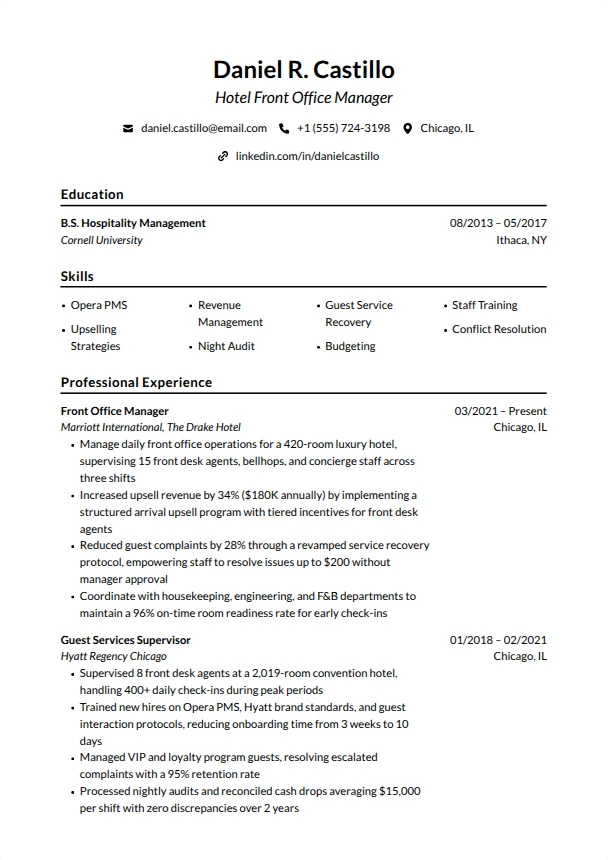 Hotel Resume Guide — Ivy League template