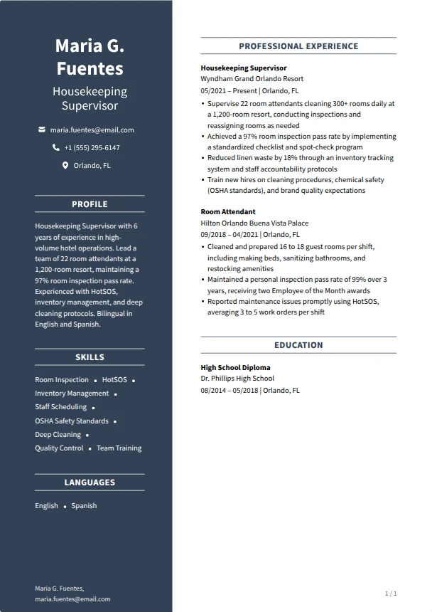 Housekeeping Resume Guide — Diplomat template