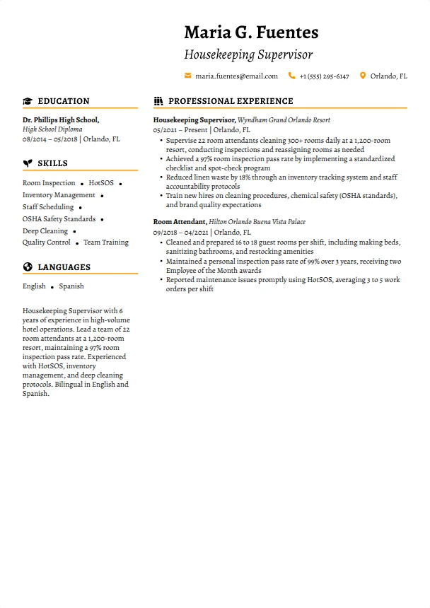 Housekeeping Resume Guide — Saffron template