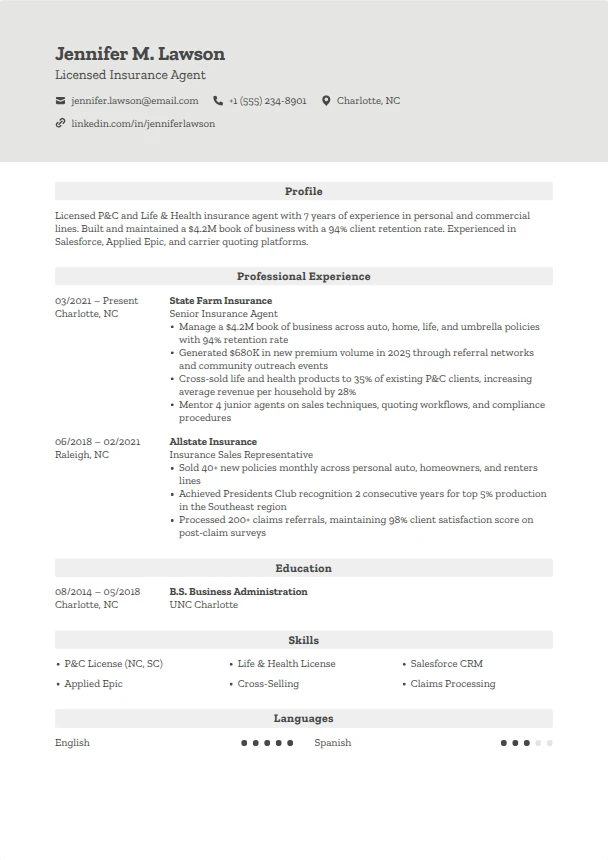 Insurance Resume — Clarity template