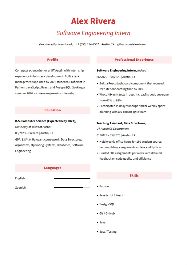 Intern Resume Examples — Garnet template
