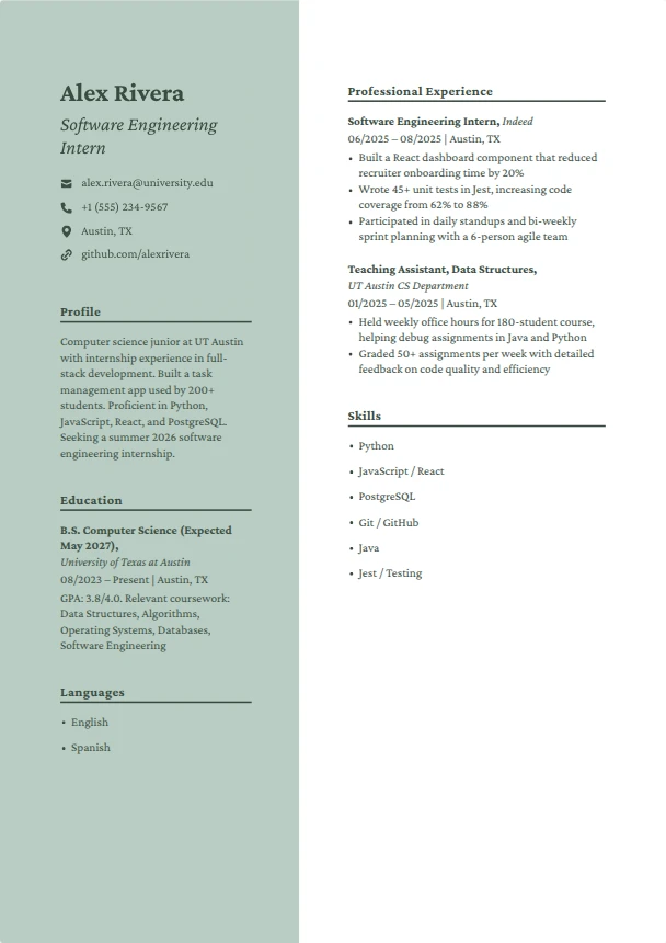 Intern Resume Examples — Sage template