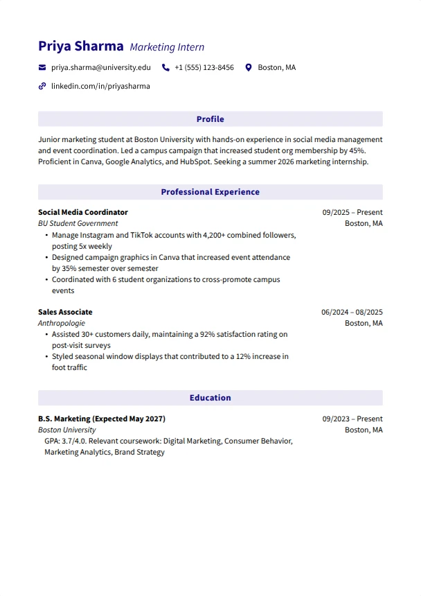 Internship Resume Guide — Coastal template