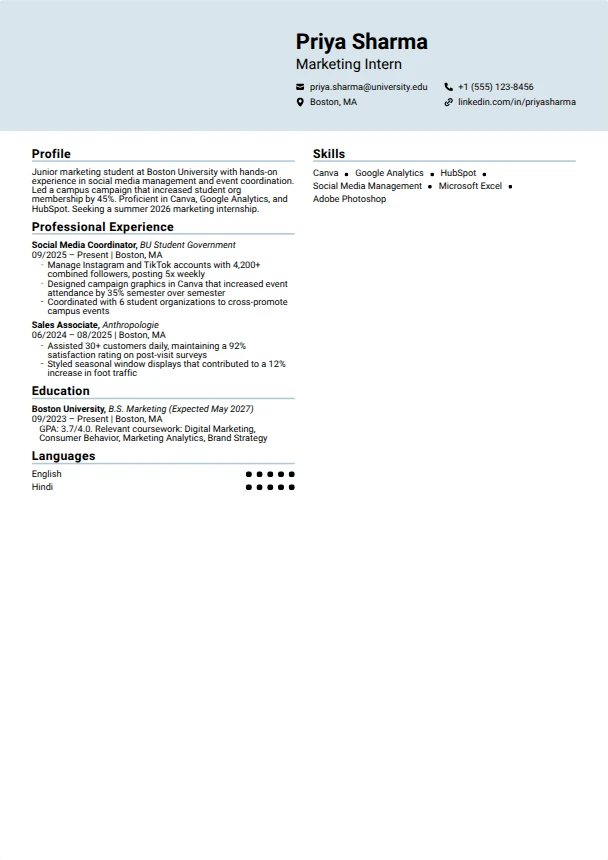 Internship Resume Guide — Grid template