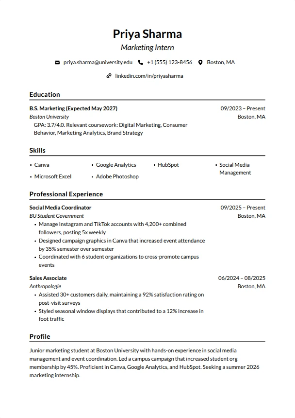 Internship Resume Guide — Ivy League template