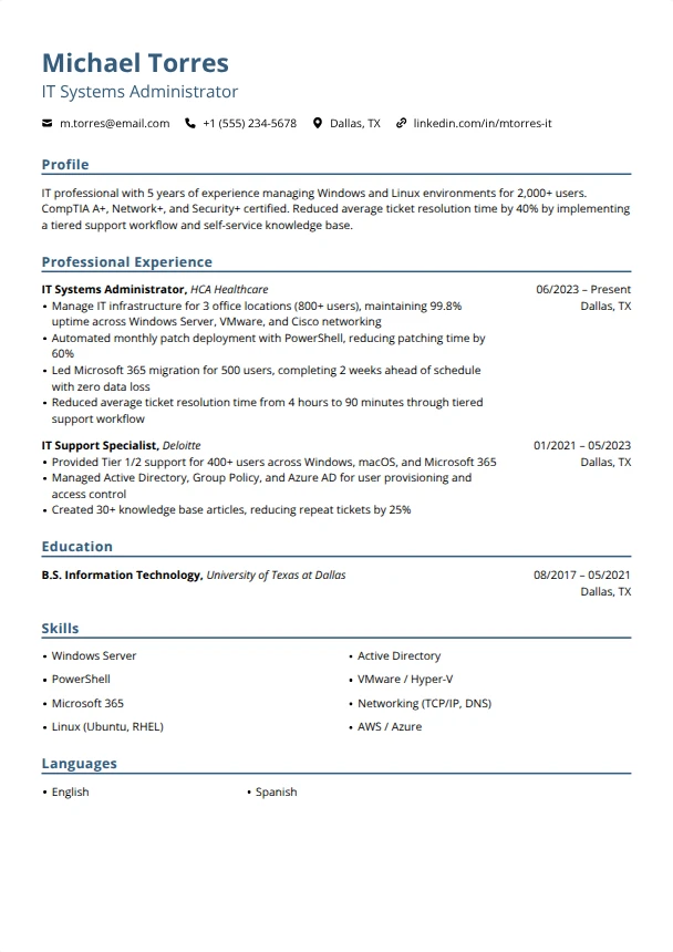 IT Resume (No Experience) — Blueprint template