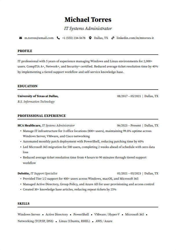 IT Resume (No Experience) — Foundation template